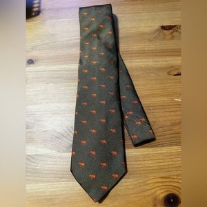 Breuer Brown 100% Silk Tie with Orange Elephants